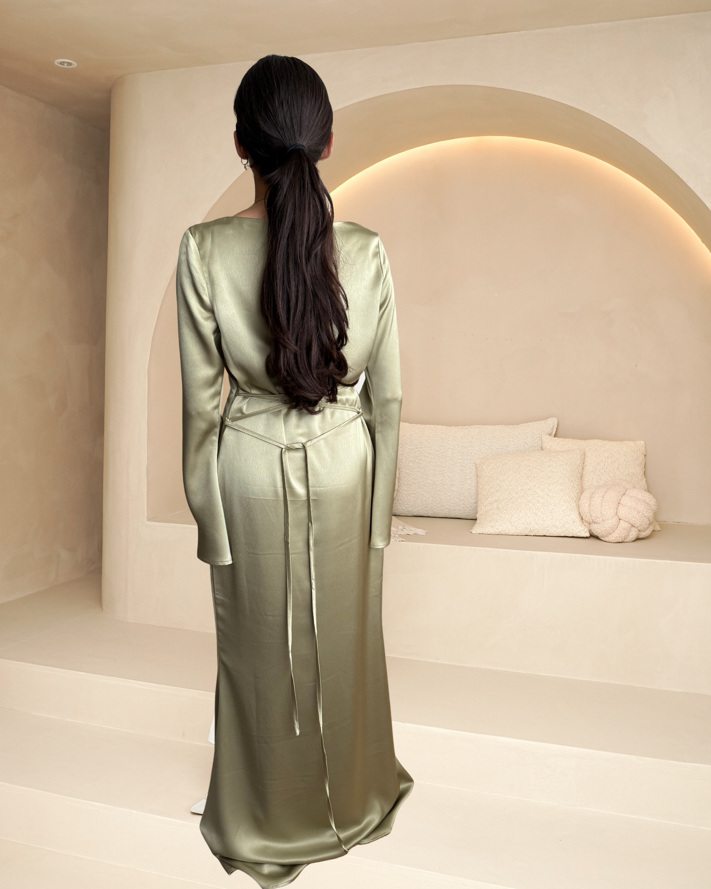 Peru dress satin green/white